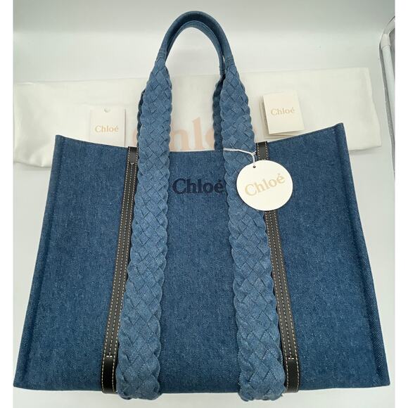 $2K BRAND NEW CHLOE LARGE WOODY DENIM SUMMER TOTE BAG NWT AUTHENTIC - Picture 10 of 15